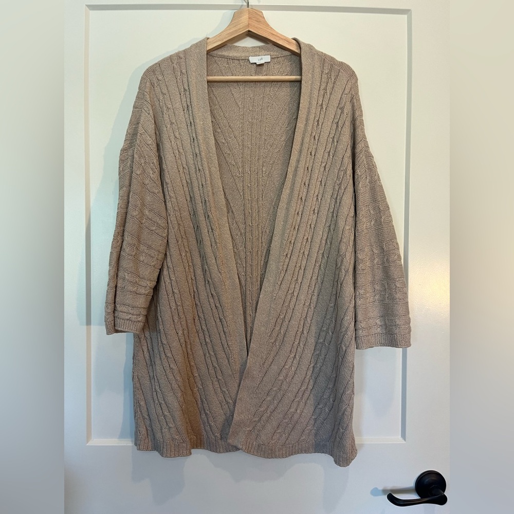 J Jill Cable Knit Open Front Beachy Minimalist Preppy Neutral cardigan sz L